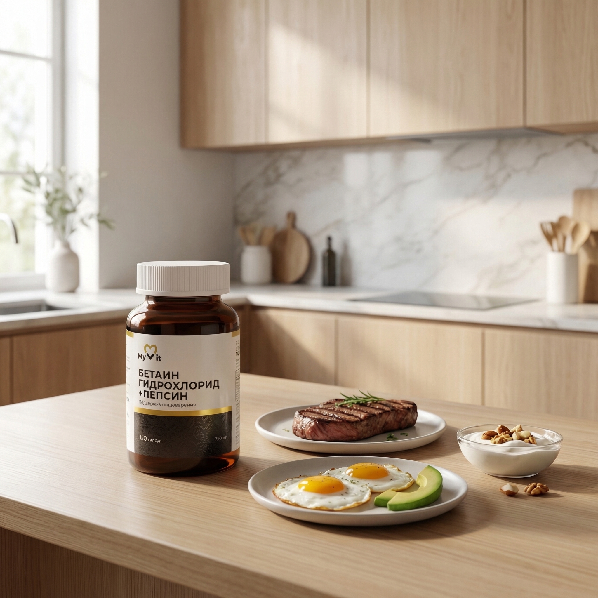 БАД к пище Бетаин гидрохлорид+пепсин 120 капс.