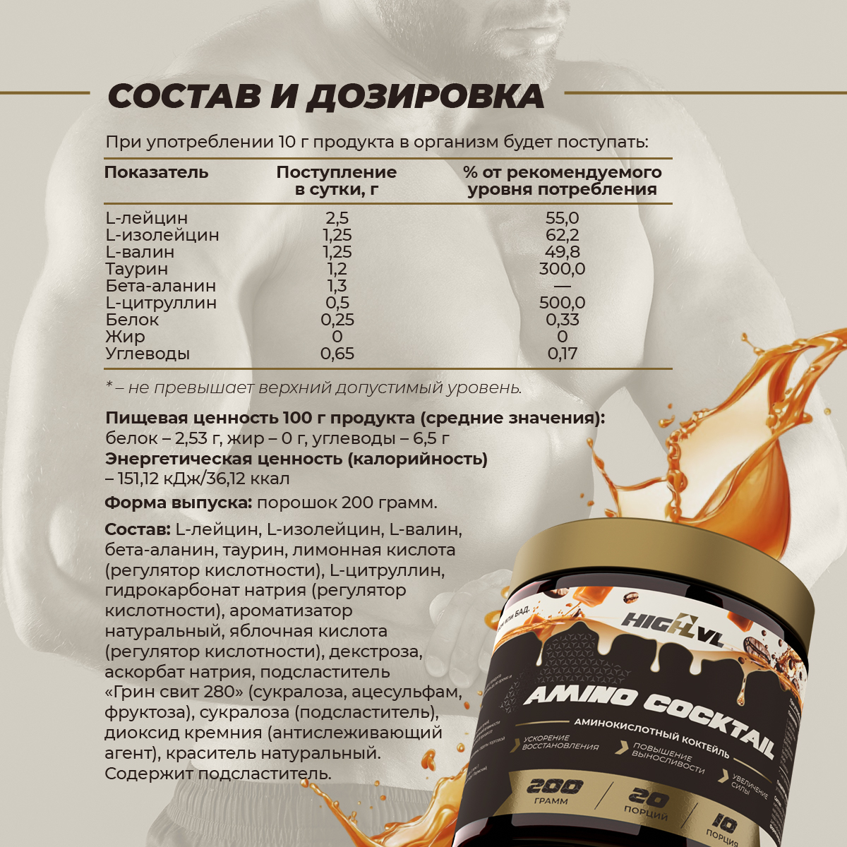 Амино коктейль со вкусом ирис+кофе 200 гр. 