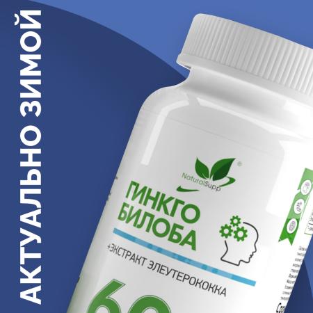 БАД к пище Экстракт гинкго билоба + Экстракт элеутерококка / Ginkgo biloba extract / 60 капс.