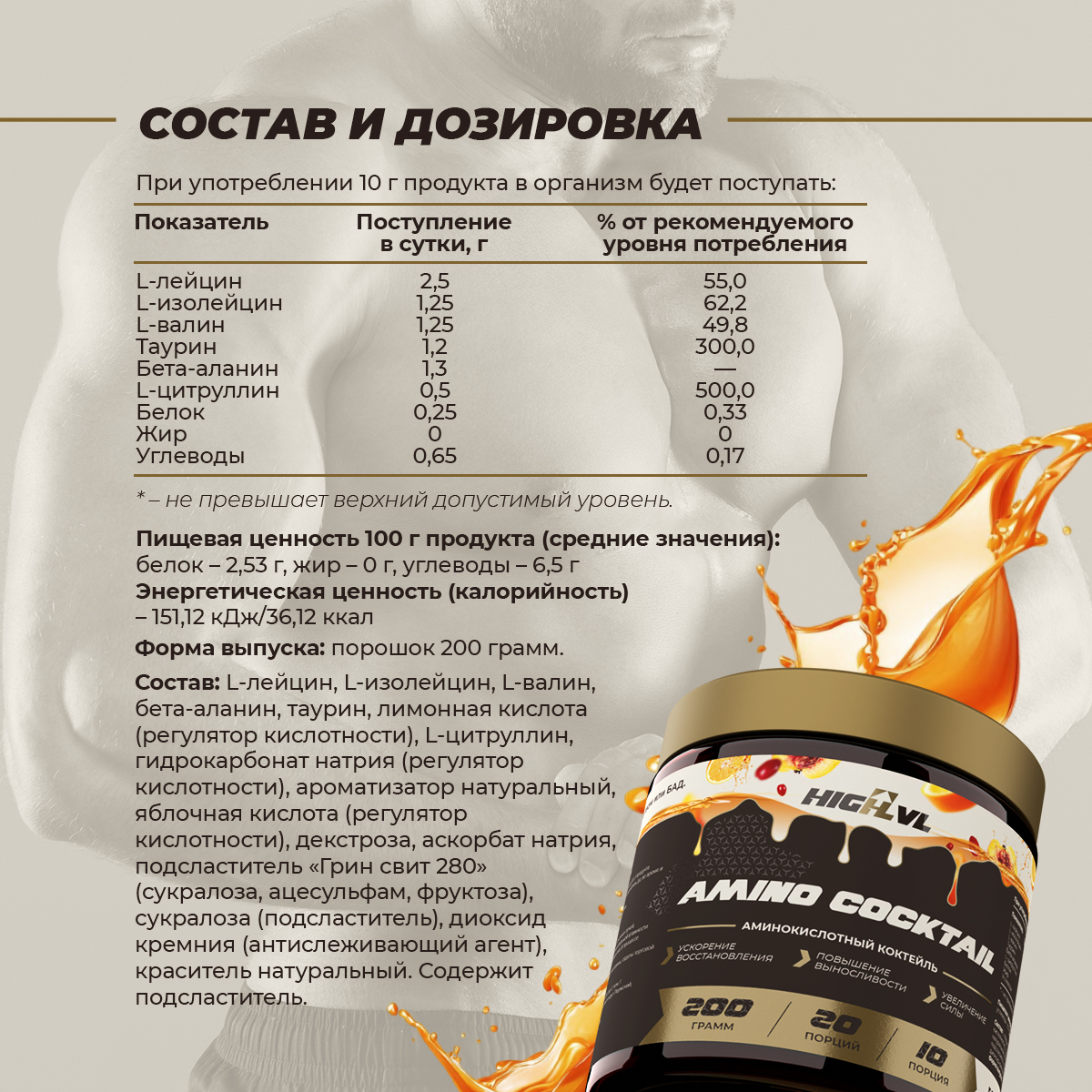 Амино коктейль со вкусом секс на пляже 200 гр. 