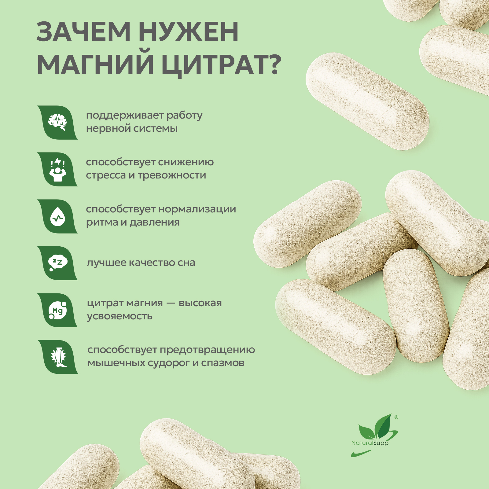 БАД к пище Магний цитрат / Magnesium Citrate / 60 капс.