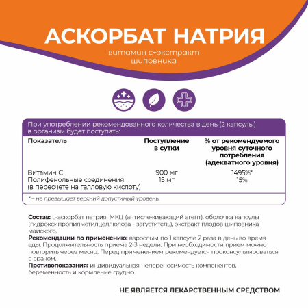 БАД к пище Аскорбат натрия + экстракт шиповника БАД к пище Аскорбат натрия + экстракт шиповника